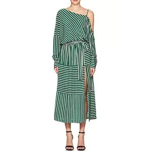 Robert Rodriguez Cold-Shoulder Striped Silk Midi Dress